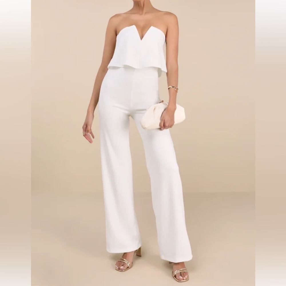 Lulus Power of Love White Strapless Jumpsuit Size Small New with Tags